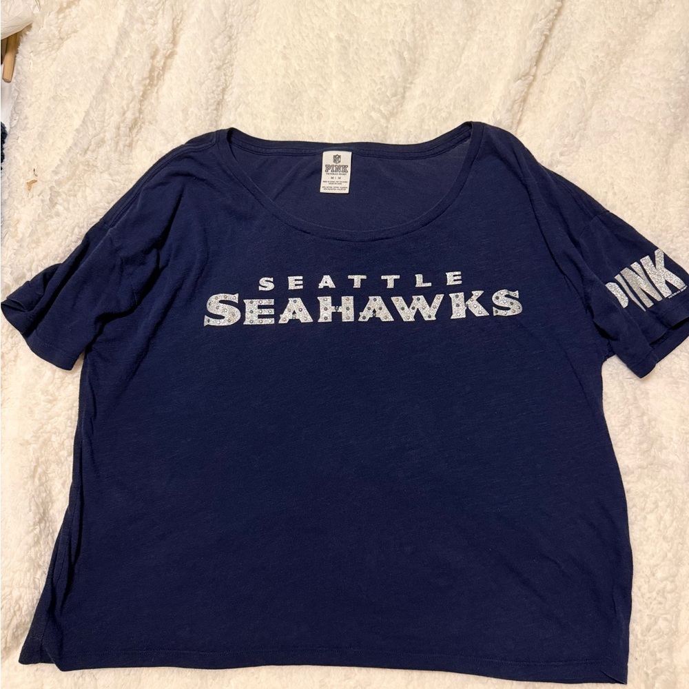 PINK Victoria's Secret Navy Womens Seattle Glitter & Stud Tee